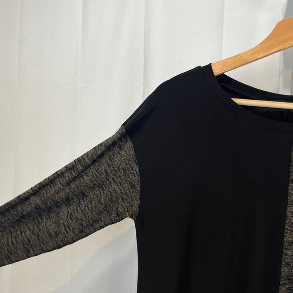 SUN KIM Colorblock Tunic Top Long Sleeve Asymmetric Pocket Hem Black Brown S - Picture 5 of 7